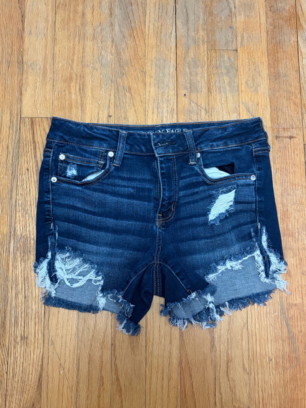 Dark Wash Distressed Denim Shorts